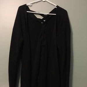 Beautiful black lace up sweater sz large